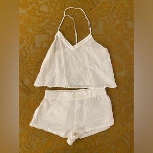 Lunya white Linen Cotten two piece pajama set size small